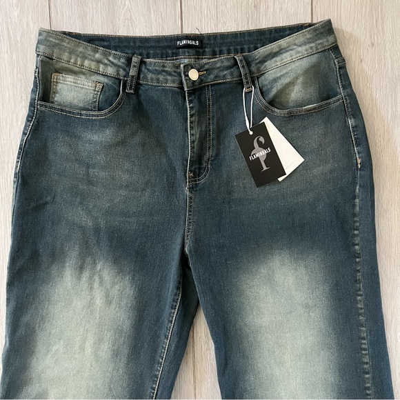 Flamingals  NWT Women’s Wide Straight Leg Destressed Dark Wash Size 2XL - Picture 9 of 11